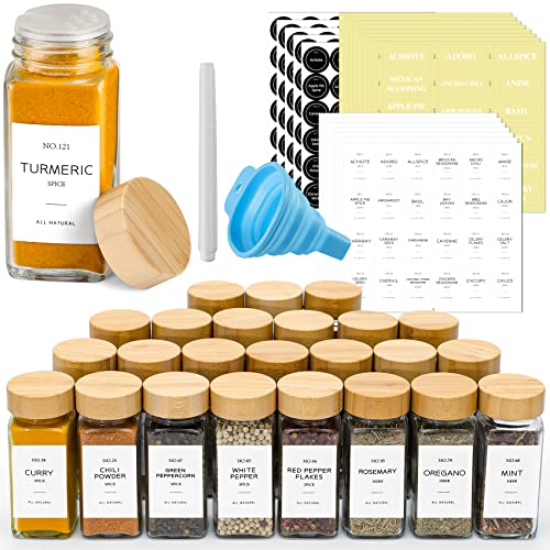 NETANY 24 Pcs Spice Jars with Bamboo Lids and Labels
