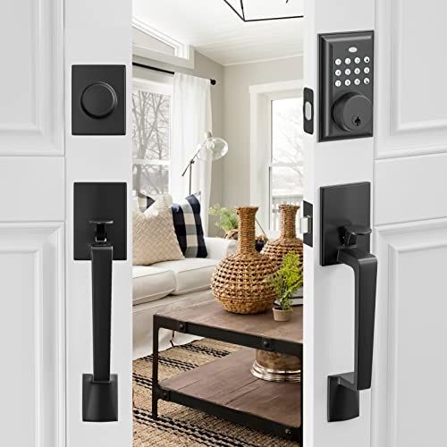 NeuType Electronic Keyless Double Door Lock Set with Handle, Matte Black