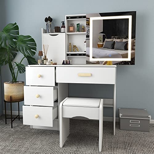 NeuType Vanity Desk with Mirror and Lights