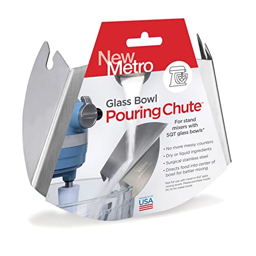 New Metro Design Glass Bowl Pouring Chute for KitchenAid Tilt-Head, Silver