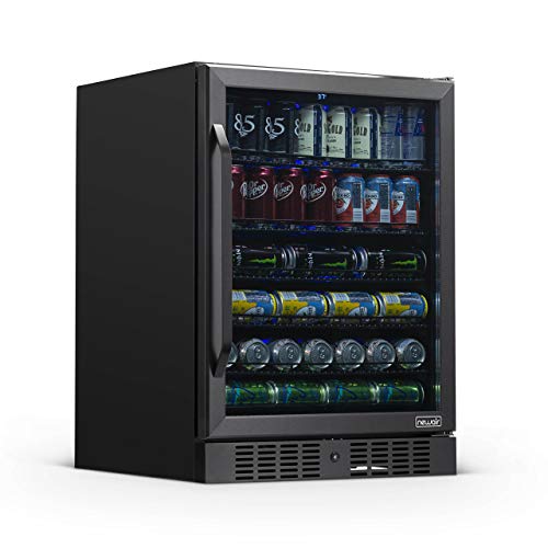 NewAir 177-Can Mini Fridge with Glass Door - Black Stainless Steel
