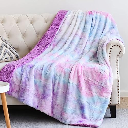 NEWCOSPLAY Multi Purple Sherpa Fuzzy Plush Throw Blanket
