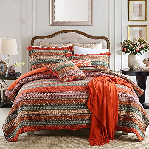 NEWLAKE Striped Classical Cotton Patchwork Bedspread Quilt Sets, Twin Size