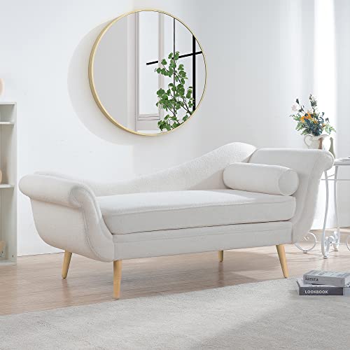 NEWTIK Tufted Chaise Lounge Sofa for Living Room & Bedroom (White)