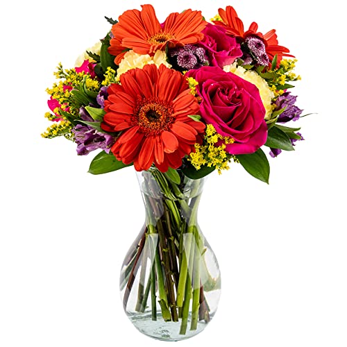 NEXT DAY DELIVERY | Pink, Orange Everlasting Fling Fresh Flower Bouquet with Vase