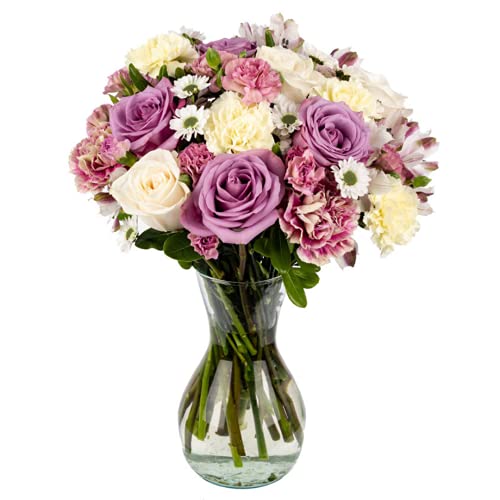 White & Purple Rejuvenate Flower Bouquet with Vase | Arabella Bouquets