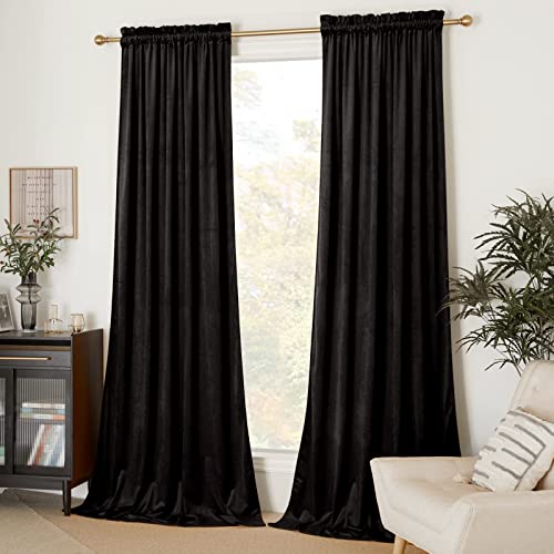 NICETOWN Black Velvet Blackout Drapes/Window Treatments, 96-inch Long (2 Pieces)