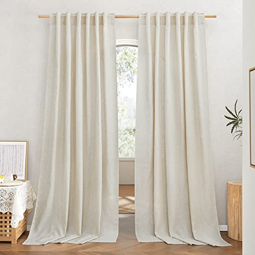 NICETOWN Natural Linen Curtains & Drapes for Windows 84 inch Long, Rod Pocket & Back Tab Thick Flax Semi Sheer Privacy Assured with Light Filtering for Bedroom/Living Room, W55 x L84, 2 Pieces
