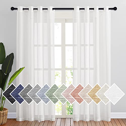 NICETOWN White Sheer Linen Curtains - 84 inch Length - 2 Panels Set
