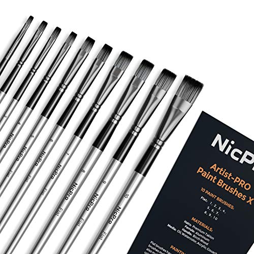 Nicpro 10 PCS Flat Paint Brush Set
