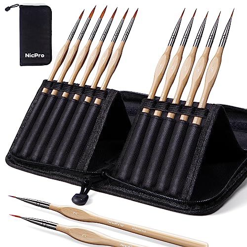 Nicpro 11 Piece Detail Paint Brush Set for Models, Acrylic, Watercolor, Oil, Paint by Number