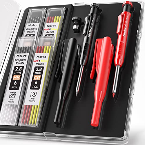 Nicpro Carpenter Pencil Set with Sharpener and Refills