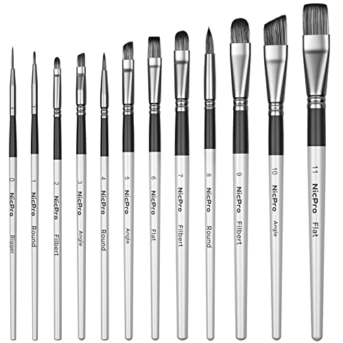 GACDR 1 inch Flat Paint Brushes for Acrylic Painting,12 Pieces Large Synthetic Paint Brushes Bulk with Wooden Handle for Acrylic , Watercolor, Oil , C