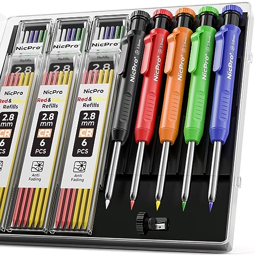 Strong Carpenter Pencil With Sharpener, Construction Site Pencil Woodworking  Tools 6 Pieces Pencil Leads, Marking Tool Construction Drawing Make Scrib