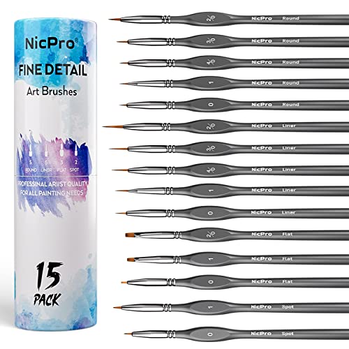 Micro Mini Fine Detail Paint Brush Set of 12 Pieces, Small Short Handle  Taklon Bristles for Detailing, Paint by Number Art, Models & Nails