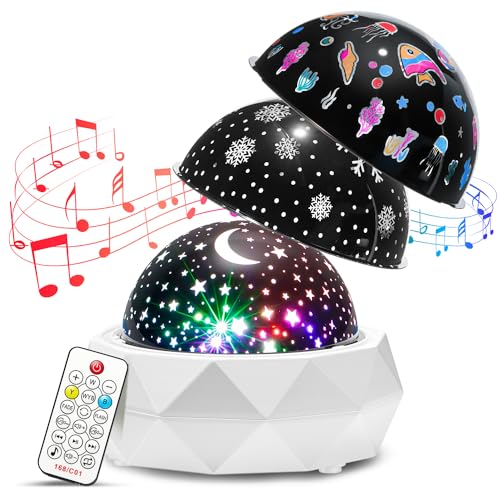 Night Light for Kids Projector with 12 Soothing Sounds, 8 Colors+3 Films+360° Kids Night Light Projector for Bedroom, Remote+Timer Baby Night Light, Star Projector Night Light for Kids & Babies Gifts