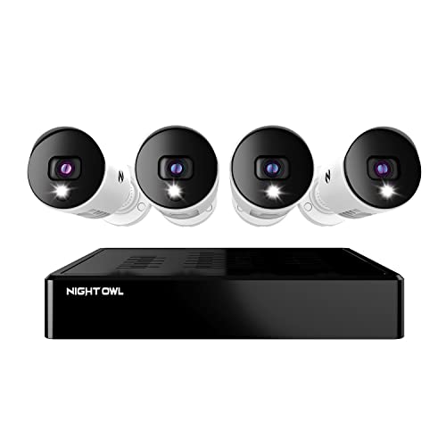 Night Owl Sp 4 Channel Bluetooth Video Home Security Camera System with (4) Wired 4K UHD Indoor/Outdoor Spotlight Cameras and 1TB Hard Drive, White, (BTD8-41-4L)