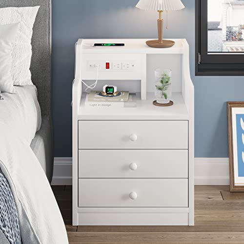 Nightstand with Charging Station and Drawers
