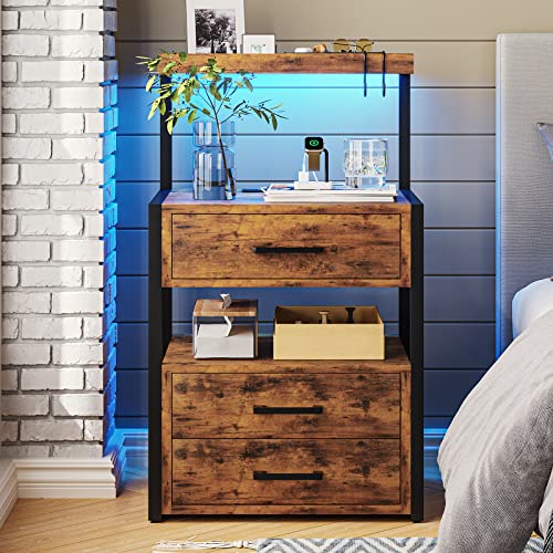 Nightstand with Charging Station and LED Lights