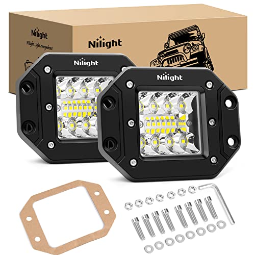 Nilight 2PCS 42W Flush Mount LED Light Pods - Offroad Truck SUV Jeep