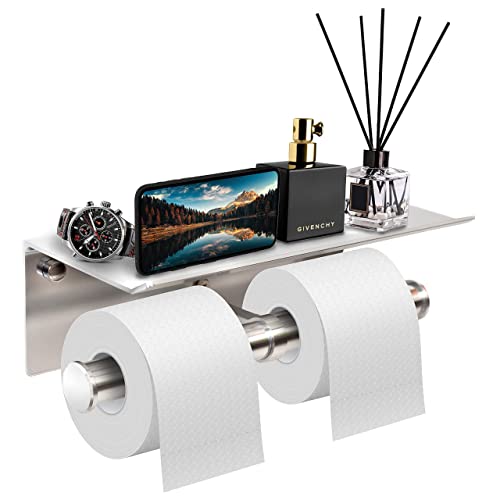 Double Toilet Paper Holder with Shelf and 3M Adhesive Tape by NIVIDCO