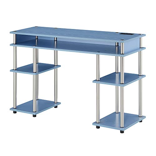 No Tools Student Desk with Charging Station and Shelves, Blue