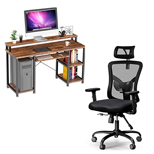 NOBLEWELL Computer Desk with Monitor Stand and Storage Shelves