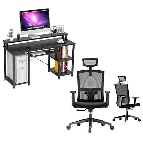 NOBLEWELL Computer Desk with Monitor Stand and Storage Shelves