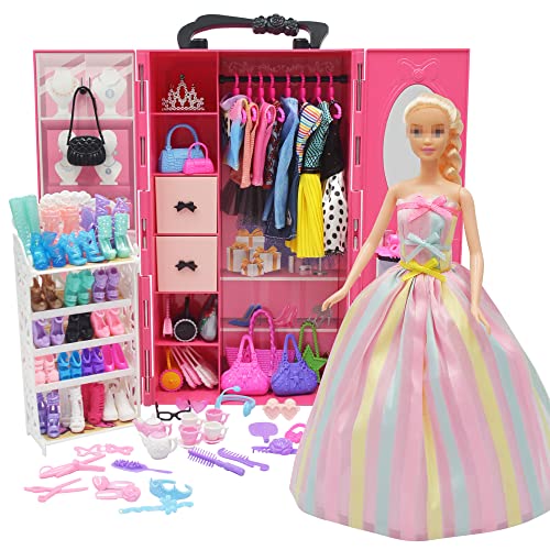 NOKUTIP Doll Closet Wardrobe with Clothes and Accessories