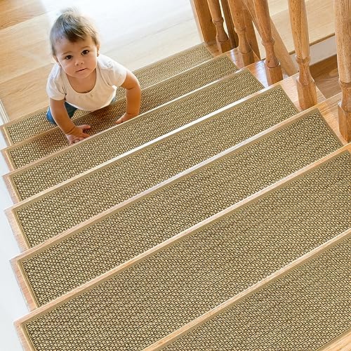 Non Slip Stair Treads for Wood Stairs, Beige, 8" x 30", Pack of 15