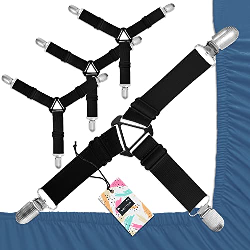 Bed Sheet Holder Straps, Adjustable Bed Sheet Fastener and Triangle Elastic  Mattress Sheet Clips Suspenders Grippers Fasteners Heavy Duty Keeping