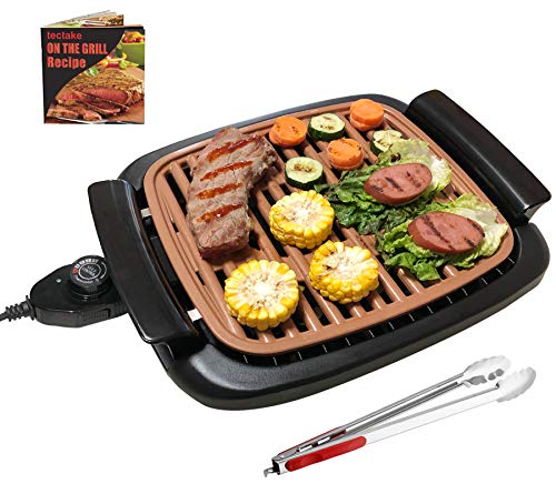 Tectake Electric Smokeless BBQ Grill with Recipes & Adjustable Thermostat
