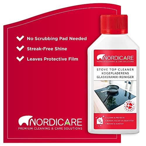 Nordicare Stove Top Cleaner Glass Ceramic - Induction Cooktop Cleaner Polish And Protector For Everyday Use - No Scrubbing Pad Needed - Leaves Protective Film - Made In Denmark (8.45oz)