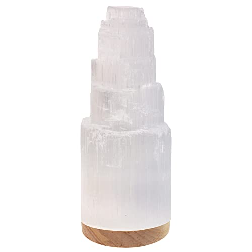 NORTHLANDZ Selenite Crystal Tower Lamp with USB Charging, 20cm