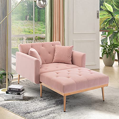 NOSGA Modern Tufted Velvet Sofa Chaise Lounge - Pink