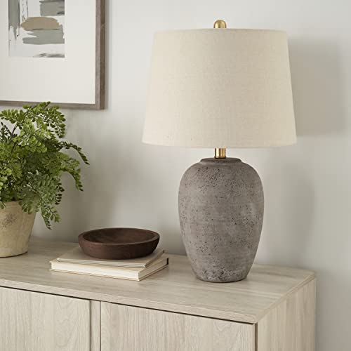 Nourison 23 Earth Brown Rustic Ceramic Table Lamp with Beige Shade