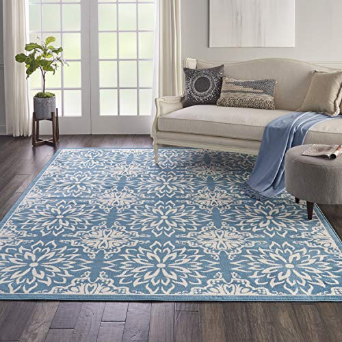 Nourison Jubilant Floral Ivory/Blue 7'10" x 9'10" Area Rug, Easy -Cleaning, Non Shedding, Bed Room, Living Room, Dining Room, Kitchen (8x10)