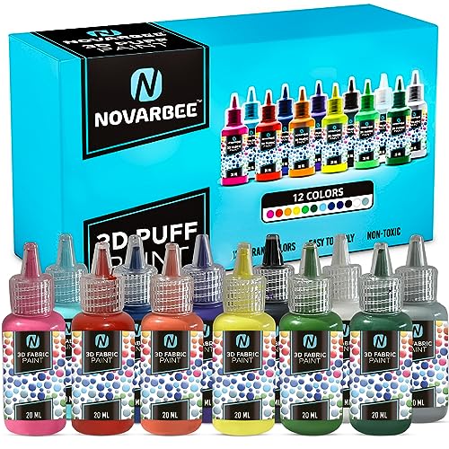 Novarbee- 12 Colors Puffy Fabric Paint Set