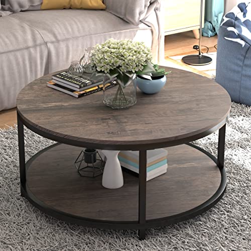 NSdirect NS Round Coffee Table, 36 in x 36 in x 18 in, Light Walnut