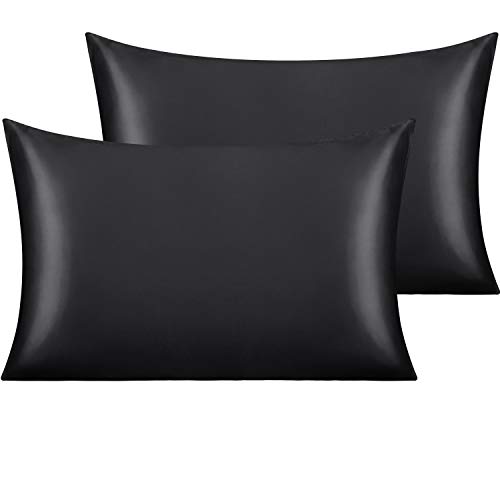 NTBAY 2 Pack Black Satin Pillowcases for Hair and Skin, 20x26 Inches