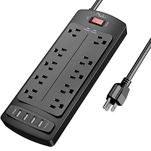 Nuetsa Power Strip with 10 Outlets and 4 USB Ports