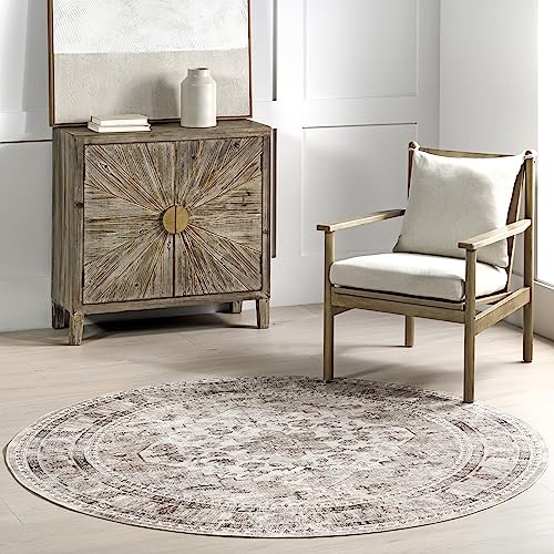 nuLOOM Davi Stain-Resistant Washable Area Rug, 6' Round, Taupe