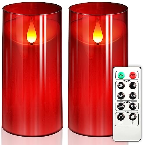 NURADA Flameless Candles with Remote: Red 2 Pack