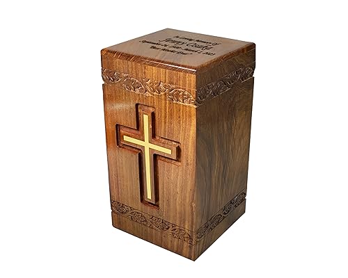 NWA Wooden Funeral Cremation Urn with Solid Brass Cross