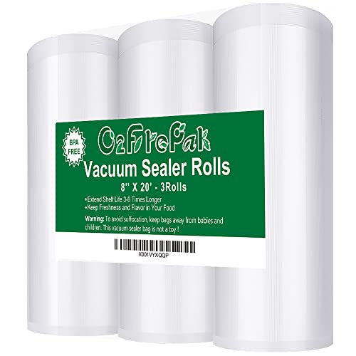 O2frepak 3-Pack 8"x20' Vacuum Sealer Storage Bags Rolls, BPA-Free
