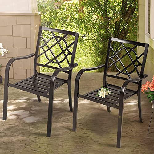 Oakcloud 2 Pieces Patio Wrought Iron Chairs, Metal Outdoor Dining Set, Stackable Bistro Chairs with Armrest for Garden Backyard, 300 LBs, Black