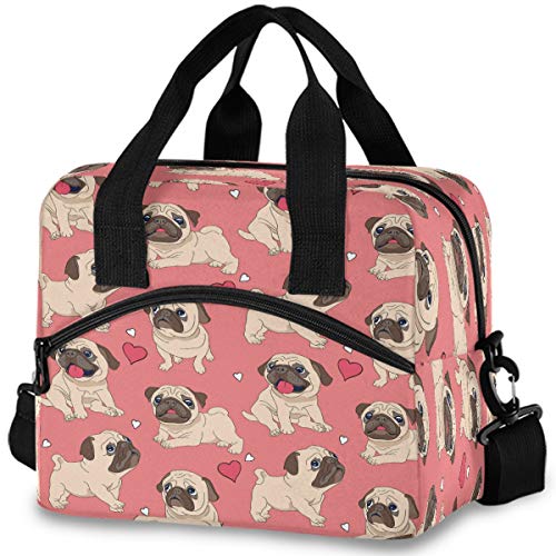 Oarencol Pug Heart Lovely Insulated Lunch Tote Bag