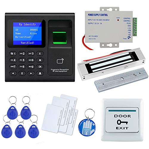 OBO HANDS Full RFID Door Lock Access Control Fingerprint Keypad +180KG Electric Magnetic Lock+Power Aupply+Exit Button +Door Bell+5 Cards+ 5 keyfobs + Epoxy Tag