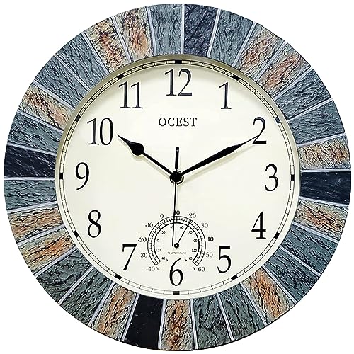 OCEST 13 Inch Outdoor Clock with Thermometer