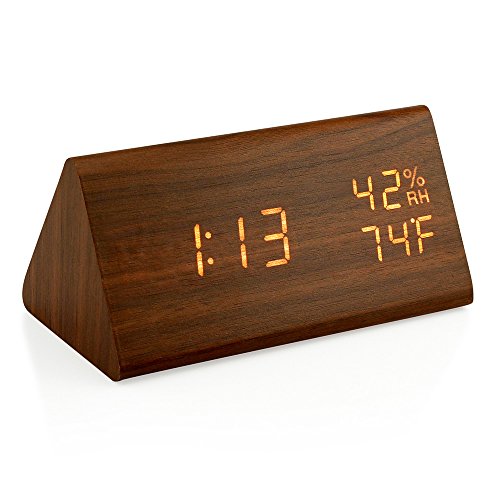 OCT17 Wooden Alarm Clock with Adjustable Brightness and Voice Control